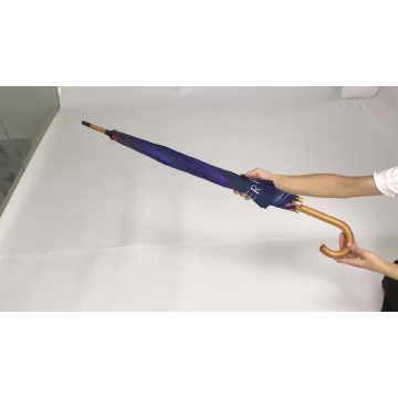 2020 Fashion Blue Color Digital Design Wood Crook Handle Umbrella pour hommes